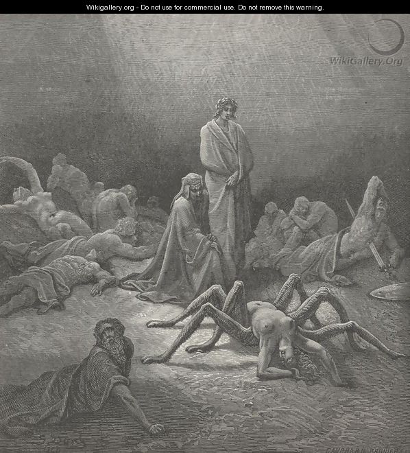 O fond Arachne! thee I also saw (Canto XII., line 43) - Gustave Dore