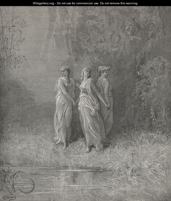 Three nymphs (Canto XXIX., line 126) - Gustave Dore