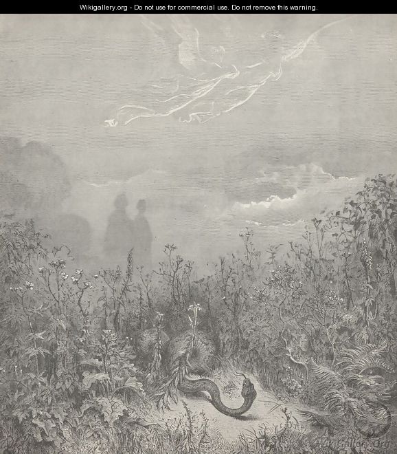 The serpent fled; (Canto VIII., line 116) - Gustave Dore