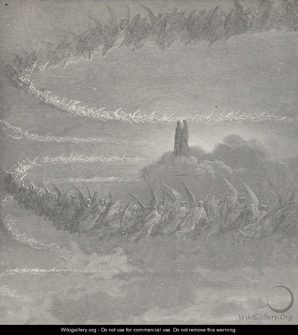 The saintly creatures flying, (Canto XVIII., line 74) - Gustave Dore
