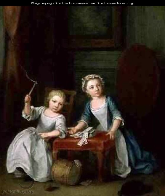 Two Children of the Nollekens Family Probably Jacobus and Maria Sophia Playing With a Top and Playing Cards 1745 - Joseph Francis Nollekens