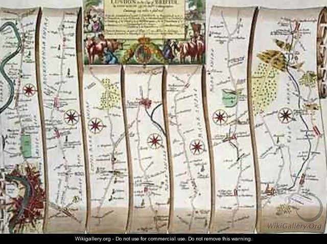 Road from London to Bristol from John Ogilbys Britannia 1675 - John Ogilby