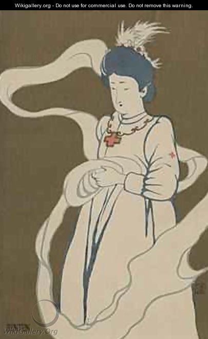 Nurse as Benten from the series Seven Gods of Good Fortune late Meiji era - Koju Okura