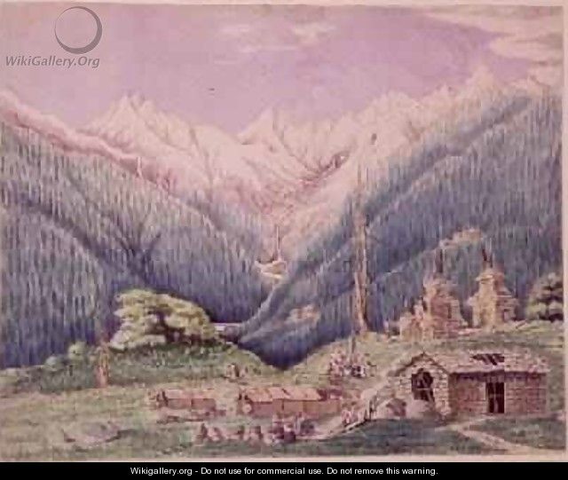 The Trisuli River at its Source in the Lakes of Gosainkund sketched from the Tibetan village of Dimchali 1860 - Dr. H.A. Oldfield