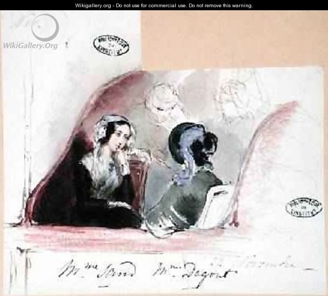 George Sand 1804-76 and Marie de Flavigny 1805-76 Countess of Agoult at the Comedie Francaise 1834 - Auguste (nee de la Borde) Odier