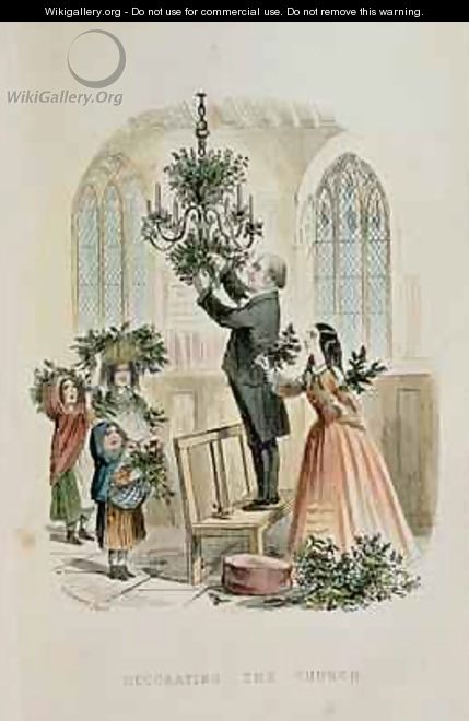Decorating the Church from The Anniversary A Christmas Story - Thomas Onwhyn