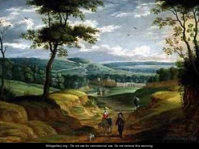 Extensive Landscape with Travellers on a Path - Isaak van Oosten