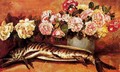 Still life with flowers and fish - Giovanni Segantini