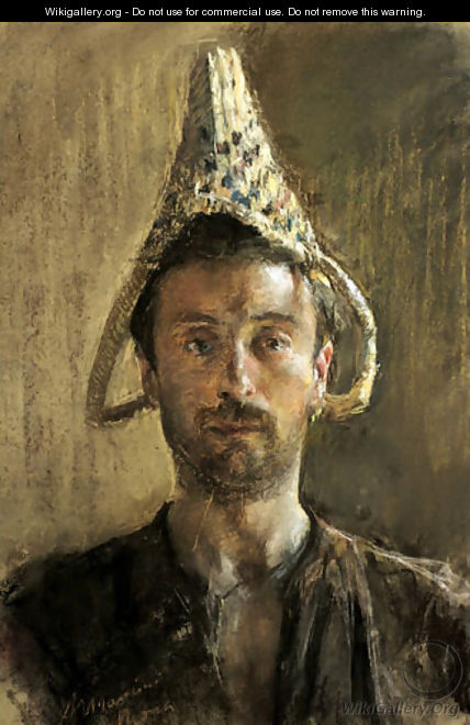 Self Portrait With Basket - Antonio Mancini