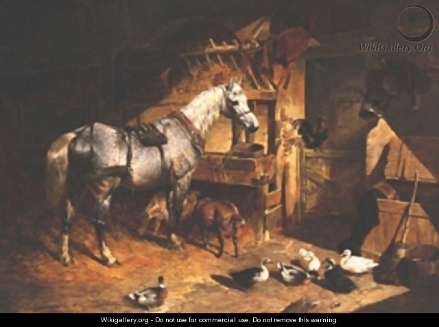 Grey In A Stable With Ducks and Goats - John Frederick Herring Snr