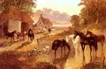 The Evening Hour, Horses And Cattle By A Stream At Sunset - John Frederick Herring Snr
