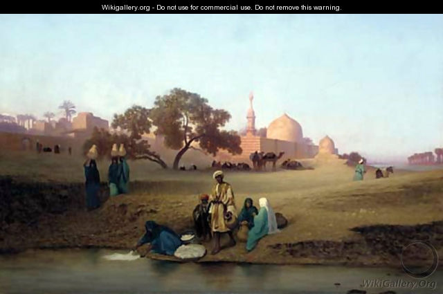 A village along the Nile near Cairo - Charles Théodore Frère