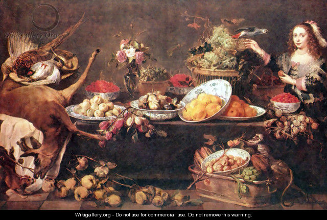 Still Life with Dame and a parrot - Frans Snyders
