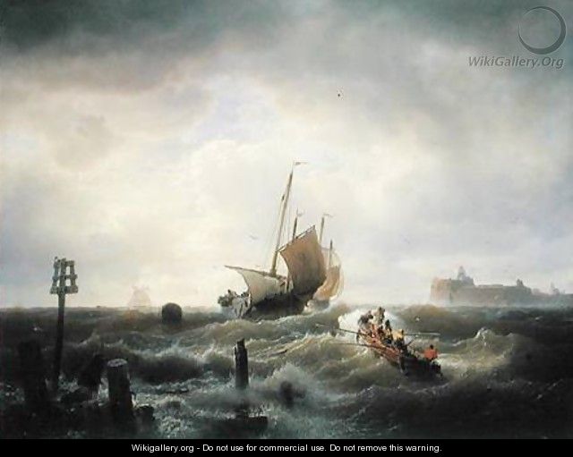 The Entrance to the Harbour at Hellevoetsluys - Andreas Achenbach