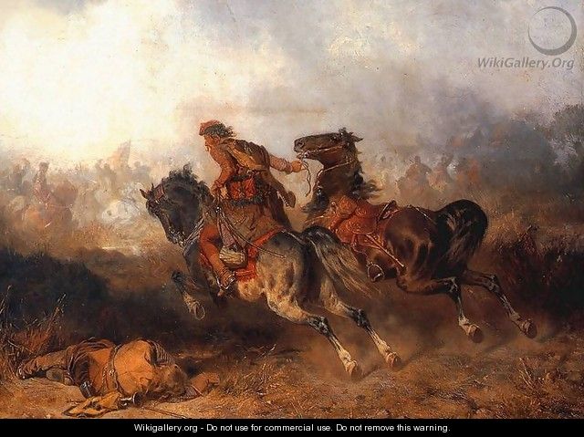 Luzak, podprowadzanie konia do bitwy - Josef von Brandt