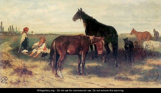 On pasture - Josef von Brandt