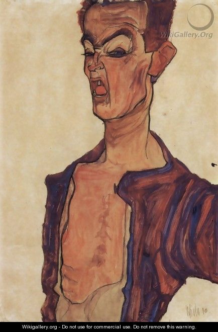 Selfportrait, a grimace piercingly - Egon Schiele