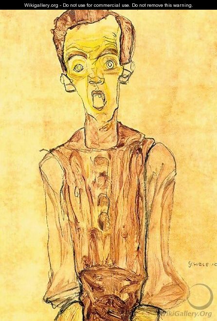 Portrait with an open mouth - Egon Schiele