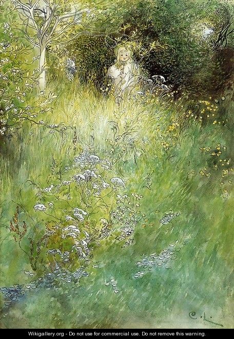 A Fairy, Kersti and a View of a Meadow - Carl Larsson