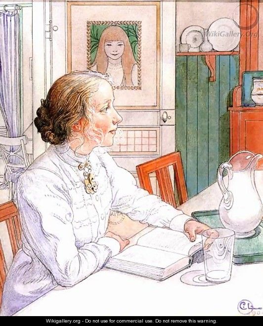 Suzanne With Milk And Book - Carl Larsson