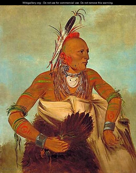 Osage warrior of the Wha-sha-she band (a subdivision of Hunkah) - George Catlin