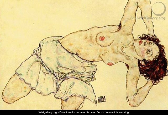 Nude woman with a skirt - Egon Schiele