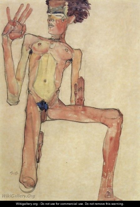 Kneeling act, selfportrait - Egon Schiele