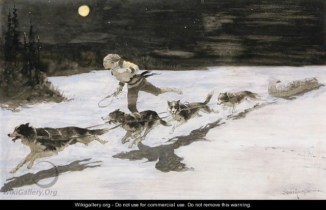 Huskie Dogs on the Frozen Highway (aka Talking Musquash) - Frederic Remington