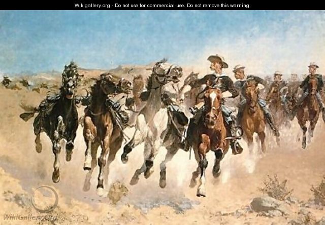 Dismounted, The Fourth Trooper Moving the Led Horses - Frederic Remington