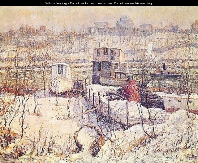 Boathouse, Winter, Harlem River - Ernest Lawson