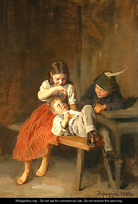 Children with cherry at dinner - Franz Von Defregger