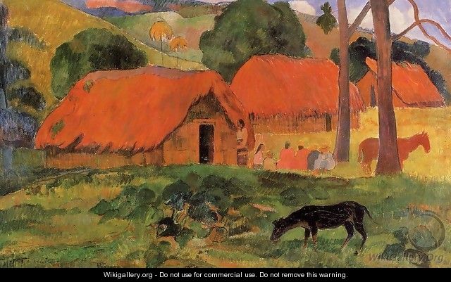 Three Huts, Tahiti - Paul Gauguin