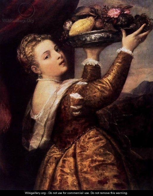 Young Woman with a Dish of Fruit - Tiziano Vecellio (Titian)