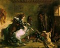 Arabian Horses Fighting in a Stable - Eugene Delacroix