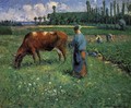 Girl Tending a Cow in a Pasture - Camille Pissarro