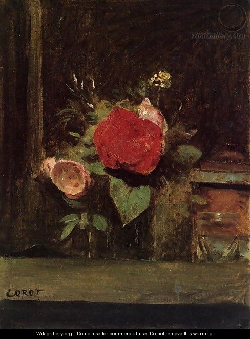 Bouquet of Flowers in a Vase next to a Pot of Tobacco - Jean-Baptiste-Camille Corot