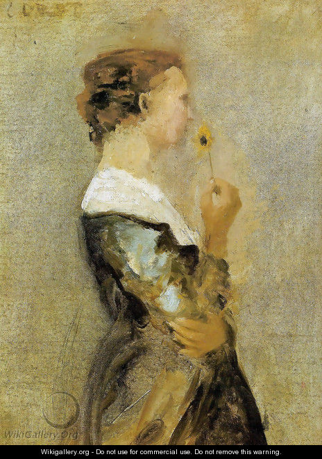 A woman with a flower - Jean-Baptiste-Camille Corot