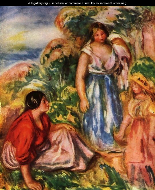 Two women with young girl in a landscape - Pierre Auguste Renoir