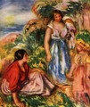 Two women with young girl in a landscape - Pierre Auguste Renoir