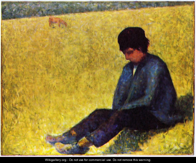 On a meadow sitting boy - Georges Seurat
