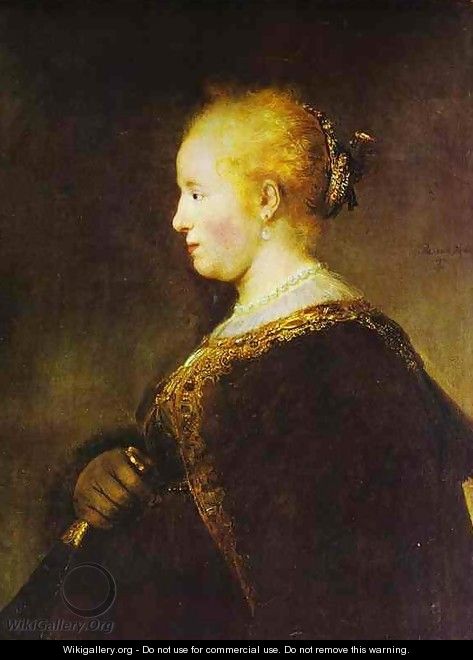 Portrait of a Young Woman with the Fan - Rembrandt Van Rijn