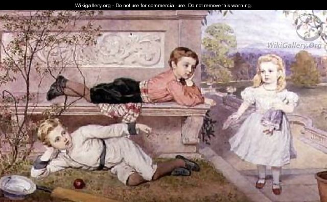 The Farrer Children Gaspard Henry and Cecilia in the Gardens of a Country House in Berkshire - John Collingham Moore