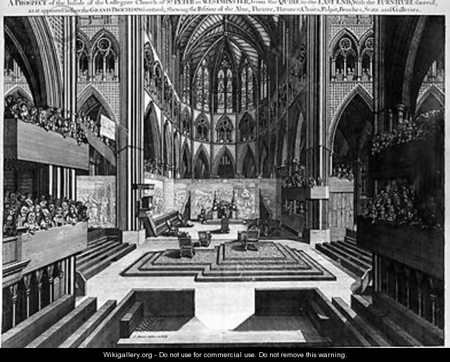 A Prospect of the Inside of the Collegiate Church of St Peter in Westminster Westminster Abbey before the Coronation of James II 1633-1701 1688 - Samuel Moore