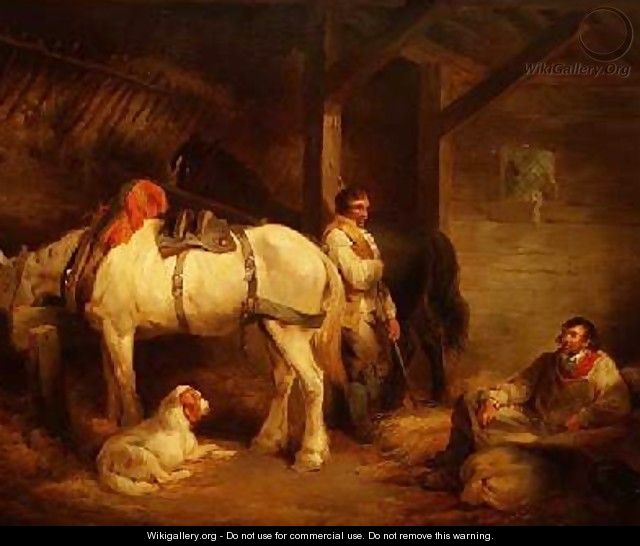 Labourers and Carthorses in a Stable Interior - George Morland