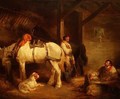 Labourers and Carthorses in a Stable Interior - George Morland