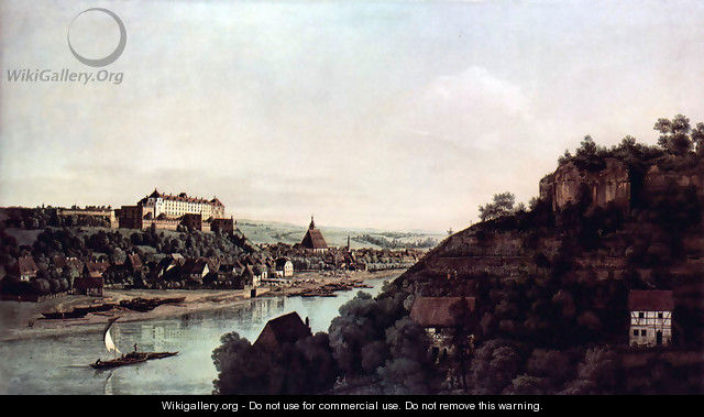 View from Pirna, Pirna of the vineyards at Posta, with Fortress Sonnenstein - Bernardo Bellotto (Canaletto)