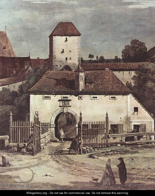 View from Pirna, Pirna from the south side view, with fortifications and Oberstar (gate), and sun stone fort - Bernardo Bellotto (Canaletto)