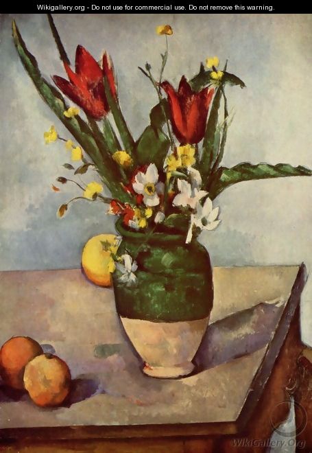 Still life, tulips and apples - Paul Cezanne