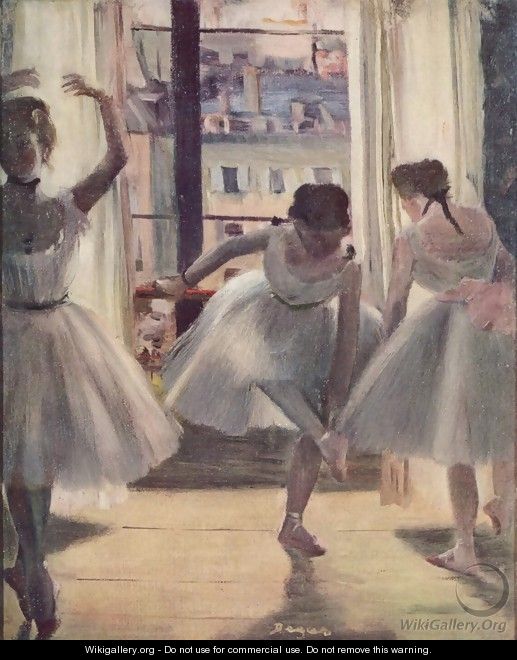 Three dancers in a exercise hall - Edgar Degas