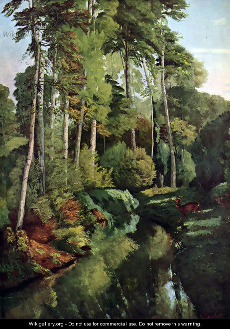 Waldbach with deer - Gustave Courbet